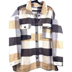 Womens Jodifl Plaid Shacket Jacket Button Front Overshirt Plus Size 3X Oversized